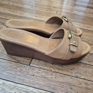 Tory Burch Cognac Wooden Wedges - Size 8